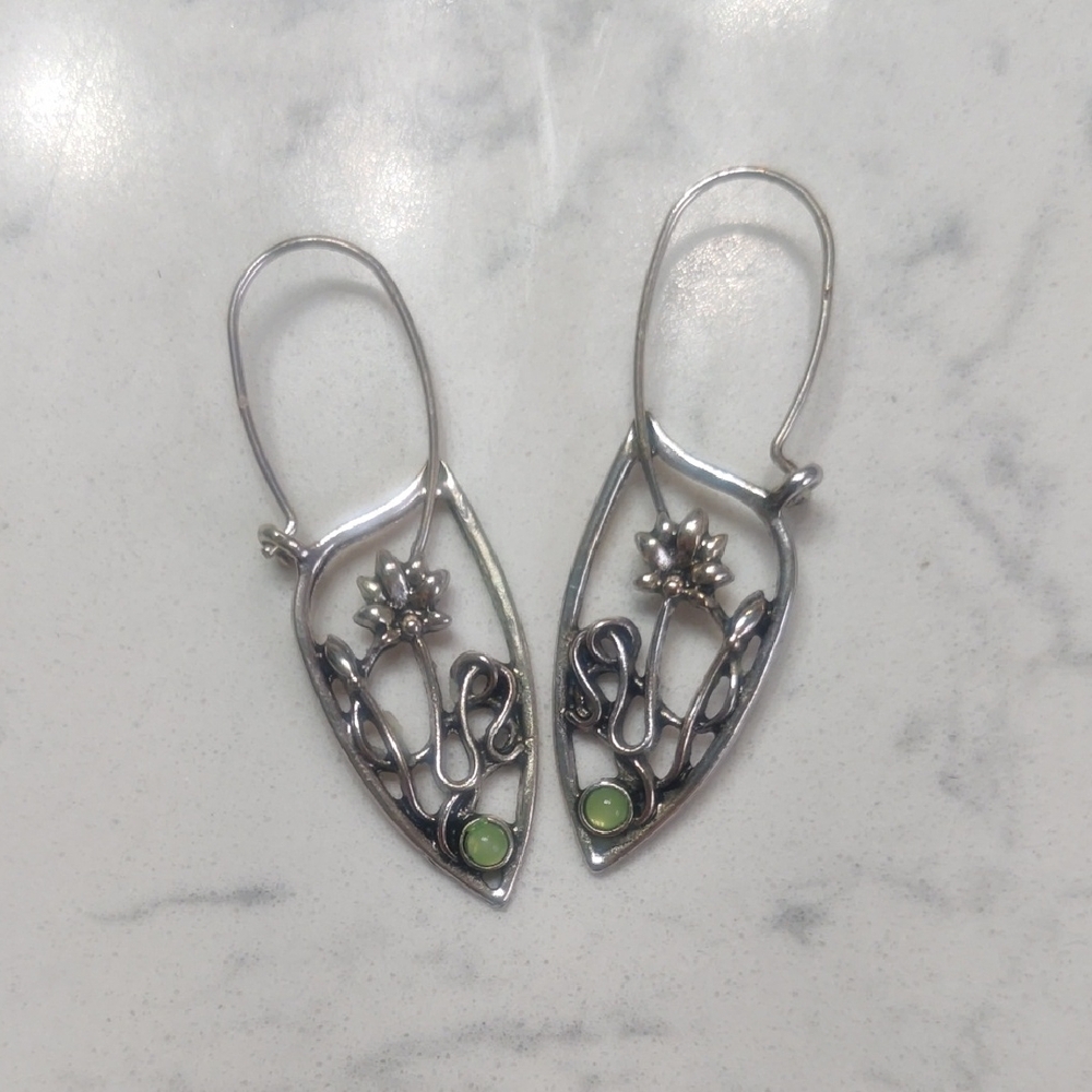 Elegant Silver and Green Earrings